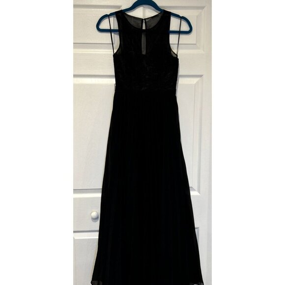 LuLus Prom Dress XXS I’m Flattered Black Embroider Maxi Pleated Skirt Sheer Top‎ - Picture 2 of 11